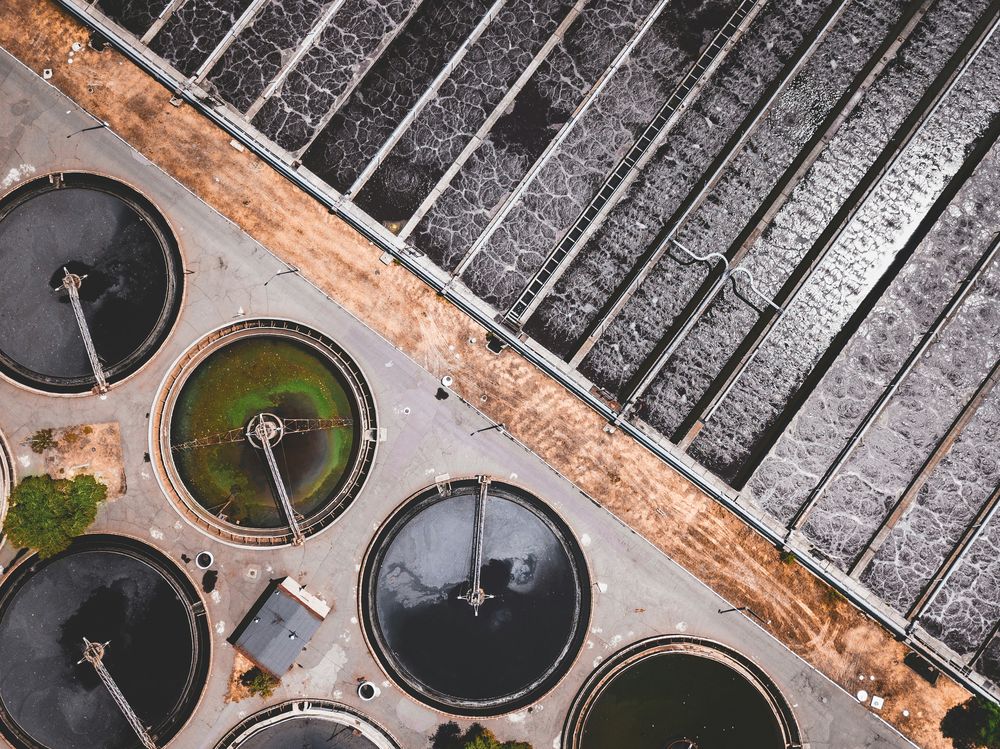Aerial view of water treatment infrastructure